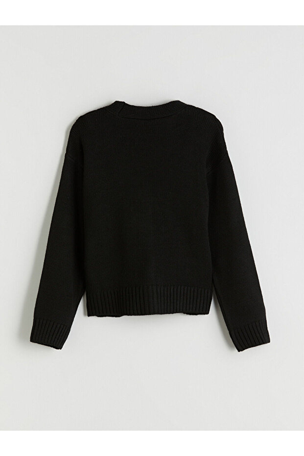 LCW KidsSiyah V Yaka Örgülü Kız Çocuk Triko Hırka - 3