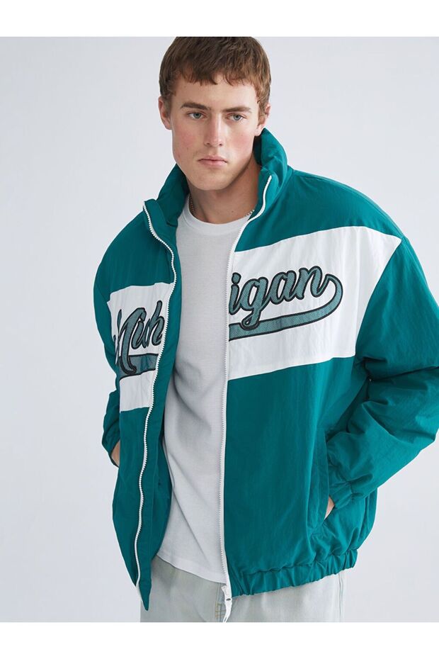 Xside Green Comfortable Fit Stand Collar Men's Jacket