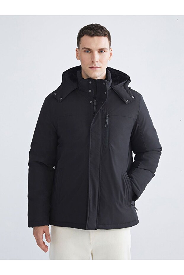 Standart Kalıp Kapüşonlu Erkek Mont - 1