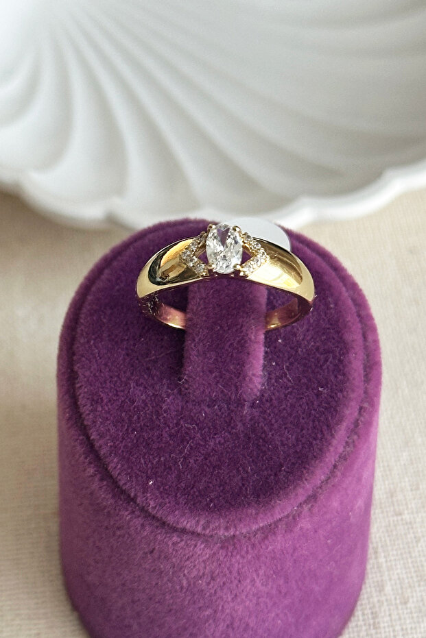 Xuping 14K Oval Tek Taş Kadın Yüzük – Kararmaz Altın Renk Takı | Xuping Yüzük - 4