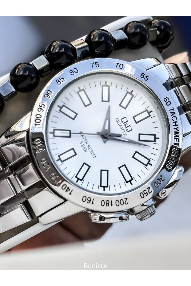 Men's Wristwatch, Silver Steel Band, 5 Atm Water Resistant, with Bracelet Gift