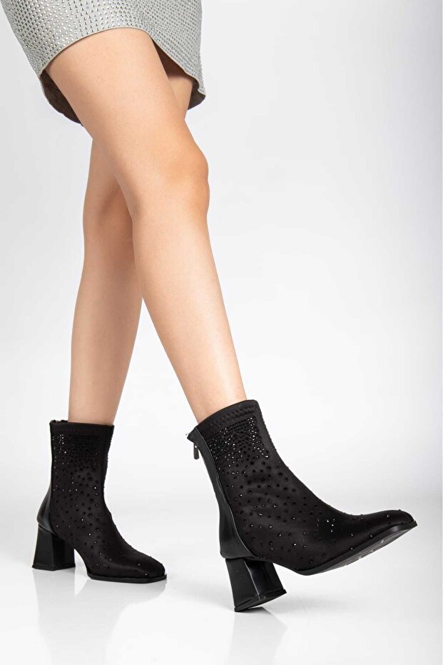 Kadın Kısa Blok Bot Boncuklu Kadın Kışlık Bot - 1