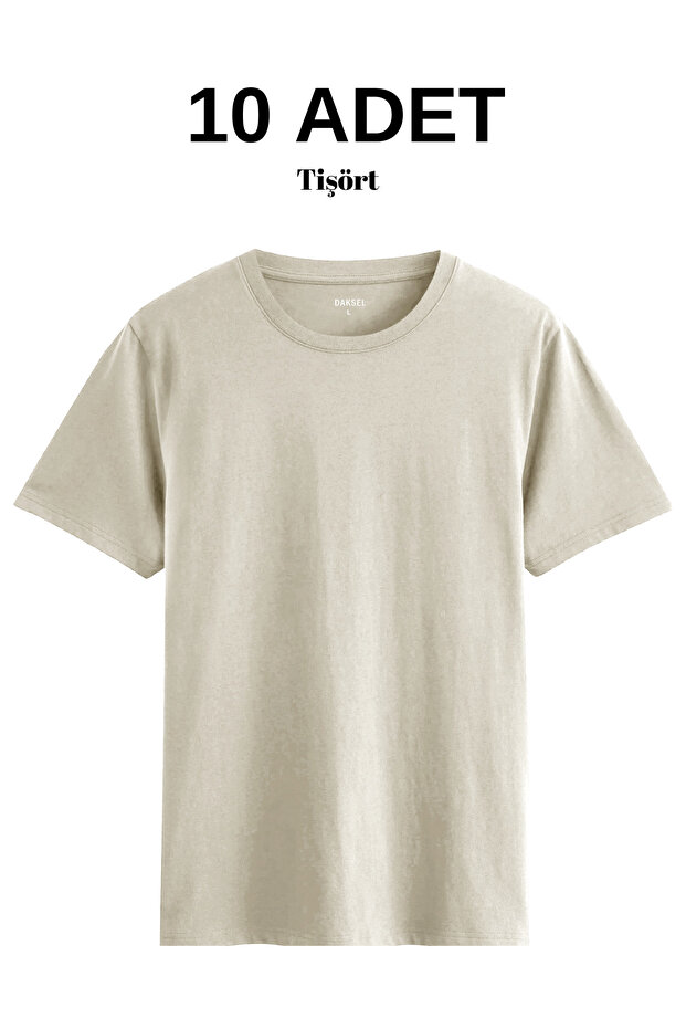 Men's 10-Pack Short Sleeve Stone Color Crew Neck Basic T-Shirt