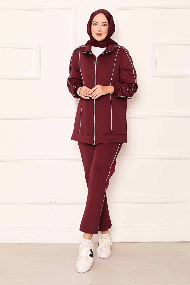 Piped Detail Double Suit Claret Red