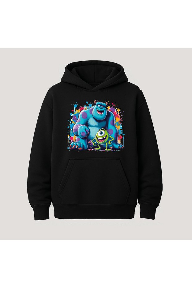 Monsters Printed Kangaroo Pocket Cotton Hooded Long Sleeve Hoodie Sweatshirt