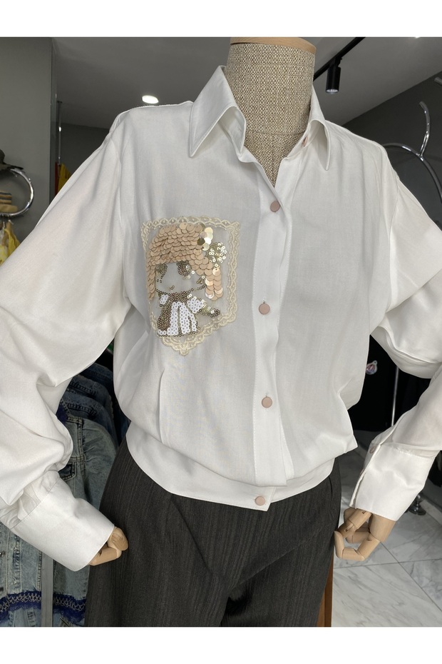 Tasarım beyaz gömlek - 3