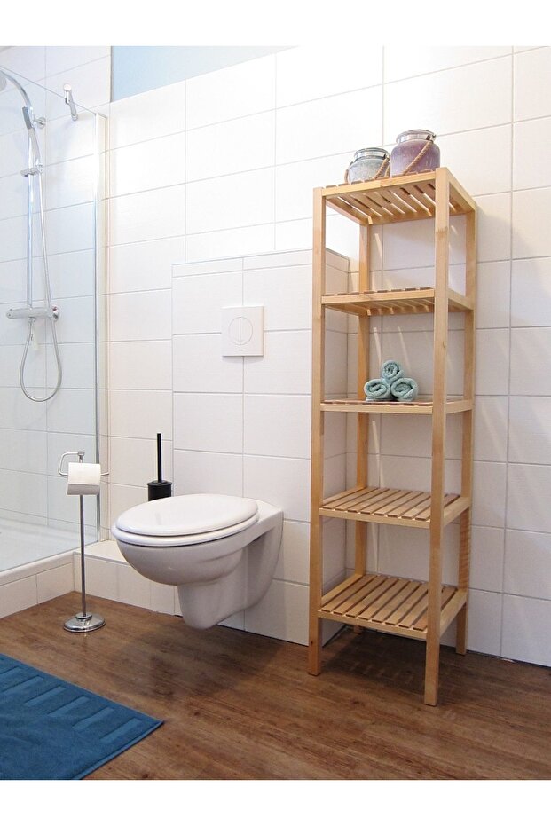 AHŞAP IZGARALI 5 RAFLI BANYO RAFI - 1