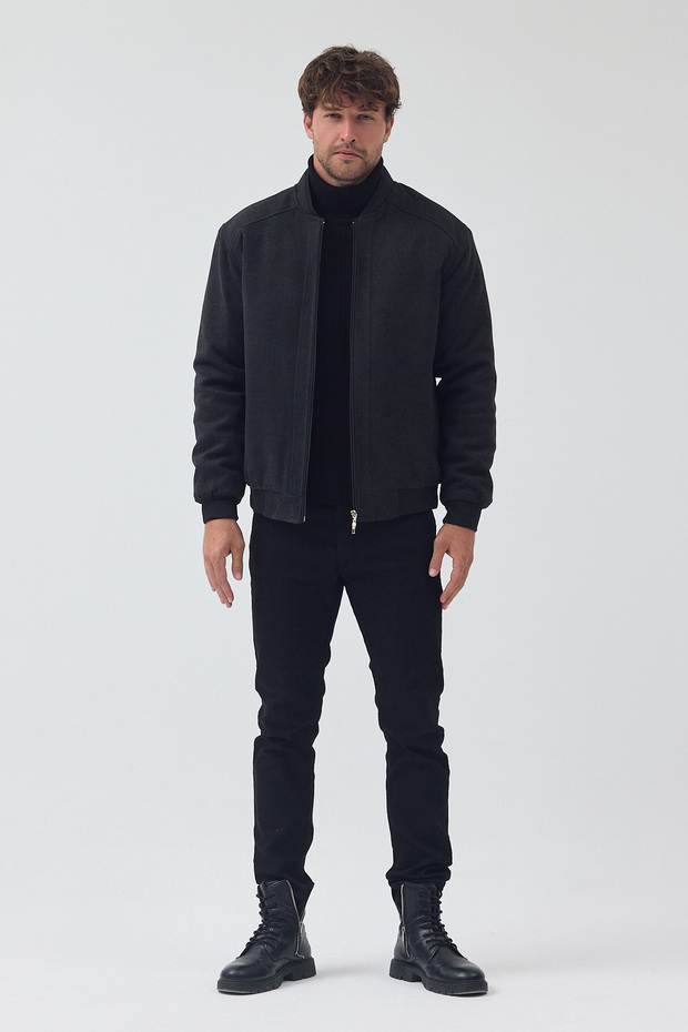 Men's Anthracite Color Standard Fit Zippered Quilted Cashmere Coat
