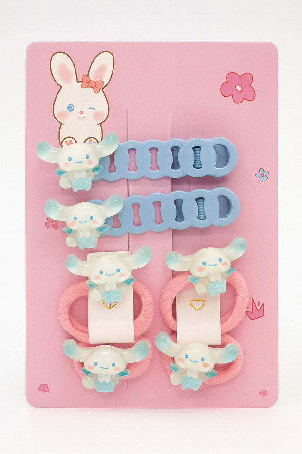Kuromi My Melody Cinnamoroll Designed Rubber Band and Hair Clip Set