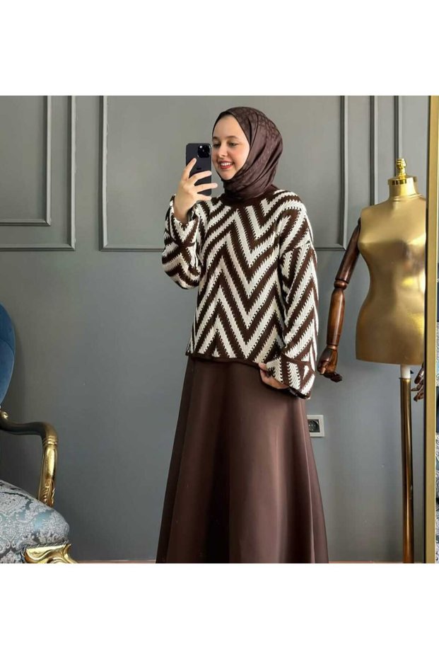 Women's Trend Zigzag Patterned Skirt Top Trico