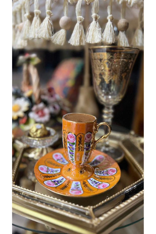 ESTERHOMEDECOR Hand-Painted Porcelain Coffee Cup Set for 6 People