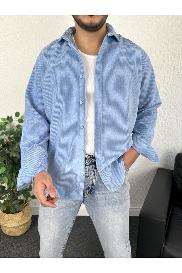 Erkek Regular Uzun Kollu Kadife Gömlek - 1