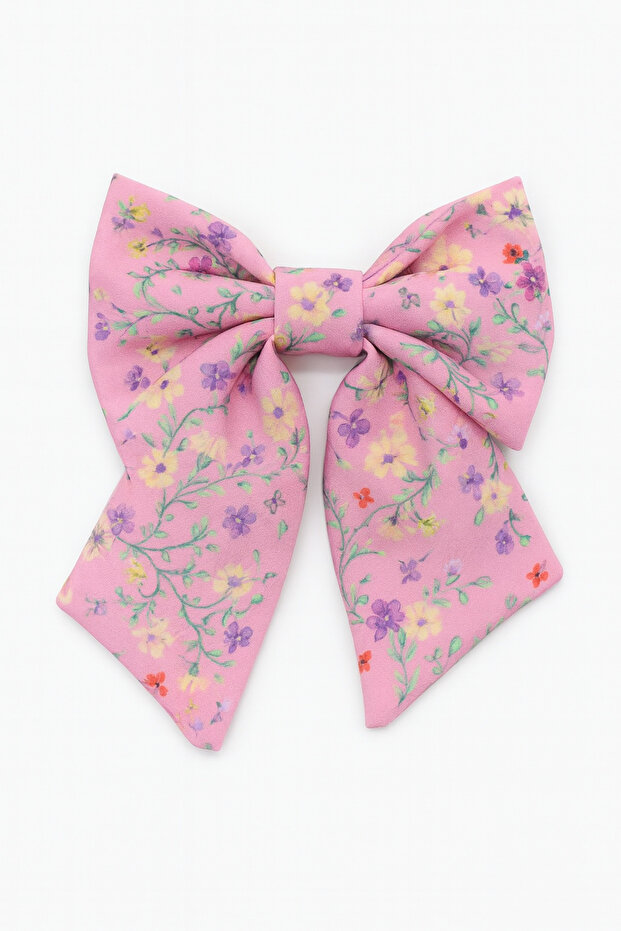 مشبك بتصميم فيونكة مع شكل زهرة - 1