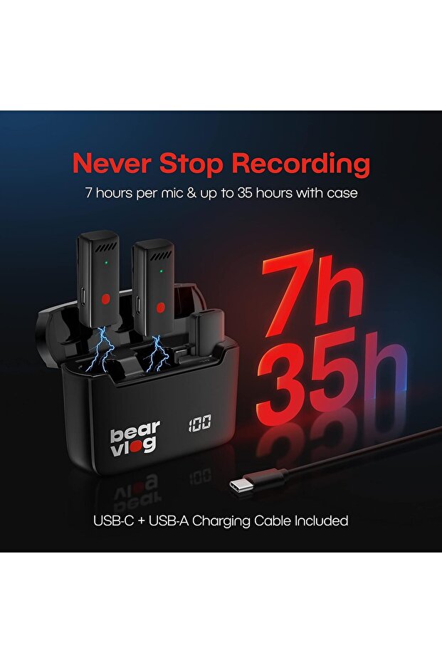 Set 2 Lavalier Microphones Bear Vlog, 360° Omnidirectional Sound, Android Compatibility, USB-C - 4