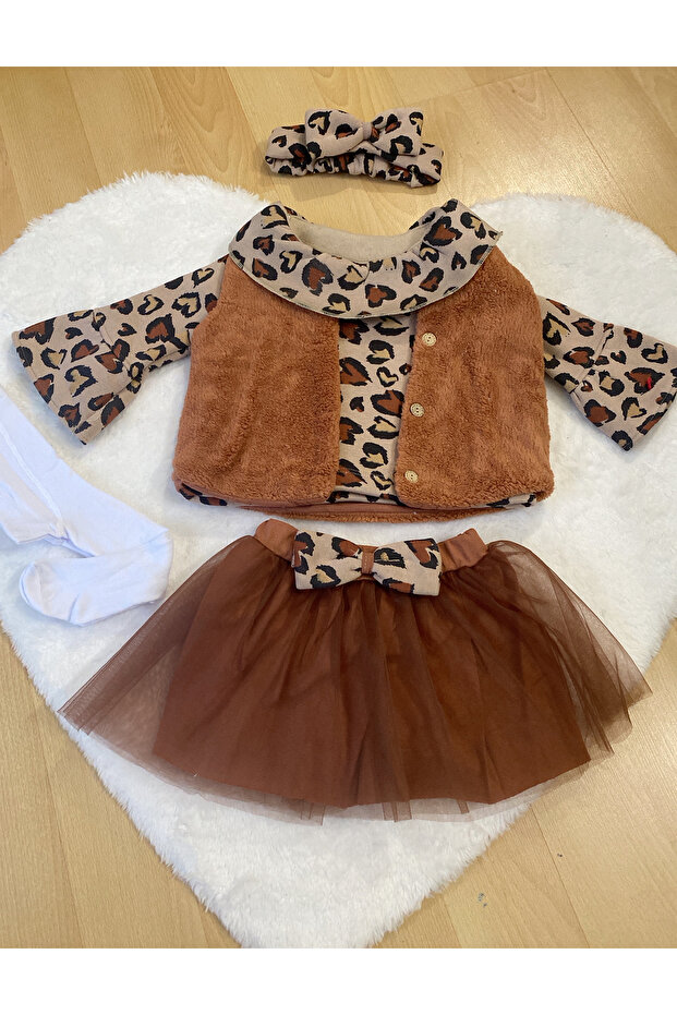 Girl's Leopard Skirt Suit