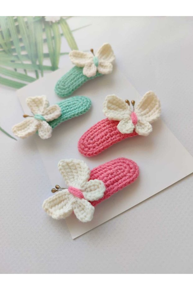 Butterfly Garden Buckle Handmade 4-Piece Snap Buckle Knitted Organic Hair Accessory