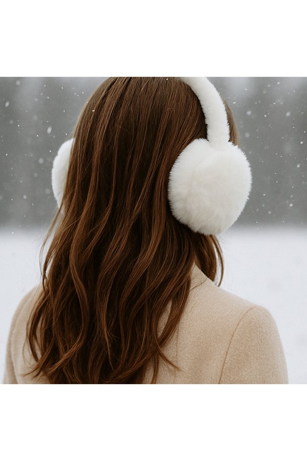Women's White Winter Plush Foldable Earmuffs – Soft and Stylish Model That Keeps Ears Warm