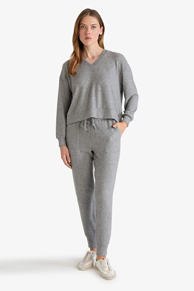 Pijama Takımı Regular Fit Velur Uzun Kollu Üst Uzun Alt-Fall in Love F3615AX25AU - 2