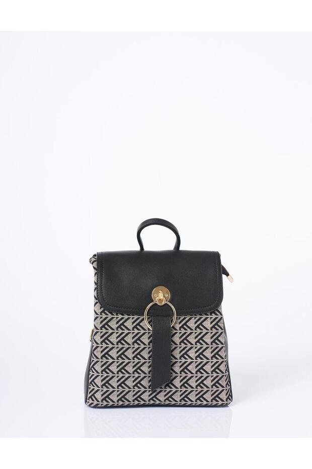 Monogram Pattern Medium Shopper Bag Black - 1