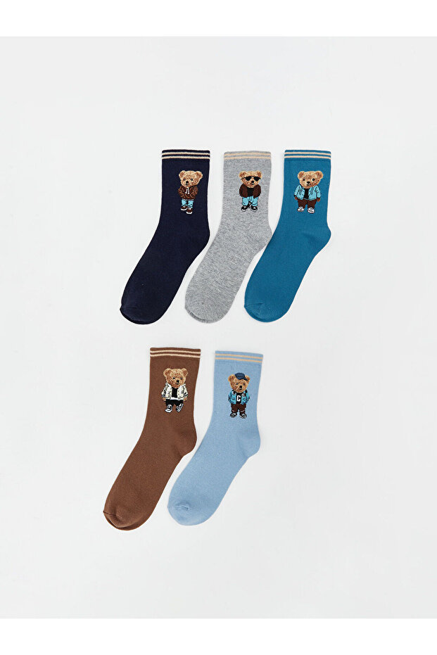 جوارب LCW Kids Mixed Bear Teddy منقوشة للأولاد، 5 قطع (W5)