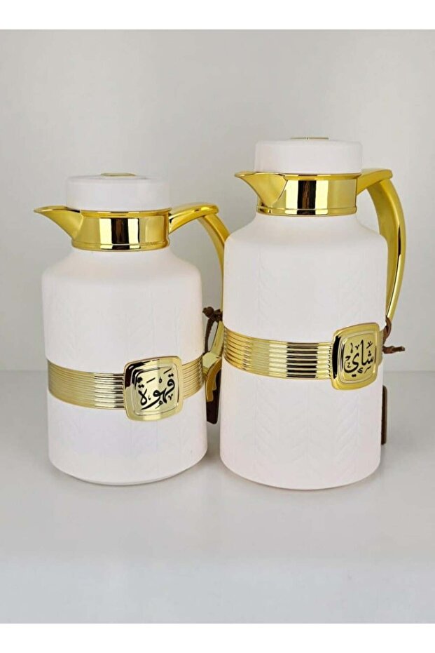 2 Pcs Insulated Flask Set for Tea & Coffee – Premium Vacuum Thermos Jugs with Golden Handle,