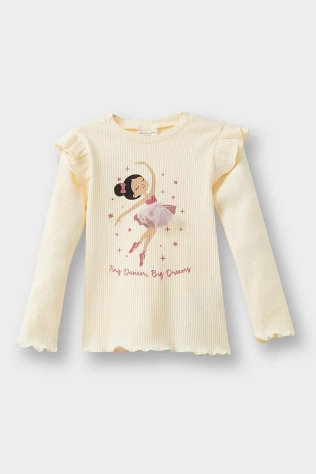 Baby Girl Crew Neck Ballerina Printed Ribbed Camisole Long Sleeve T-Shirt (25 Au)