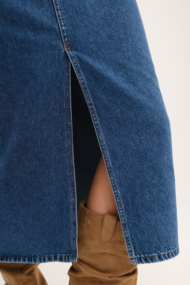 Yırtmaçlı Denim Midi Etek E249 - 3