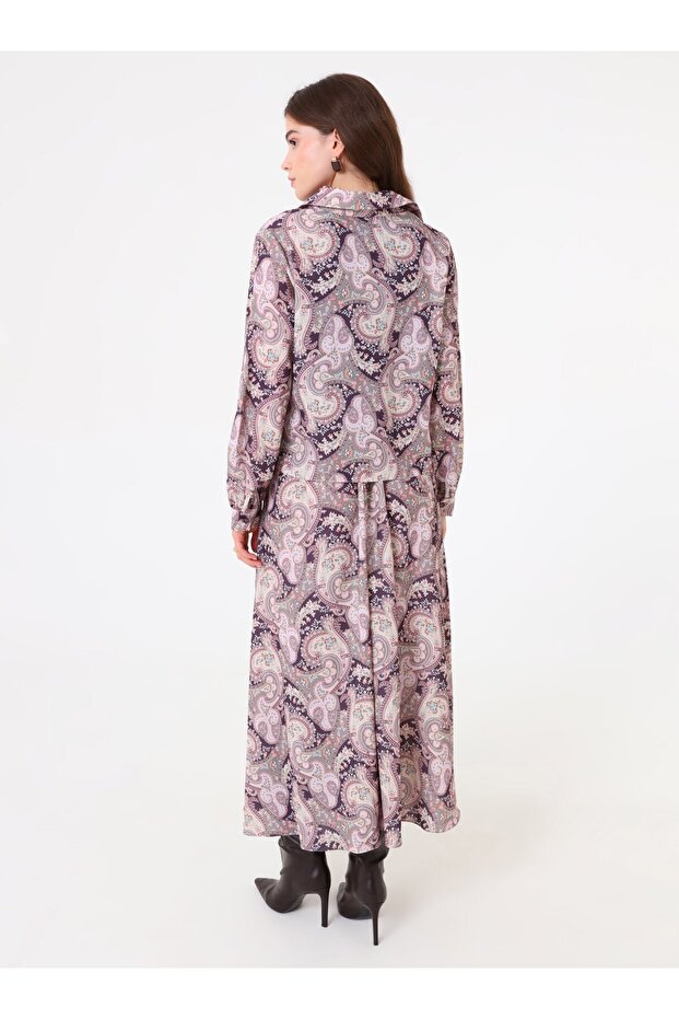 طقم قميص وتنورة منقوشة - أسود - منقوش باللون الوردي - - 2