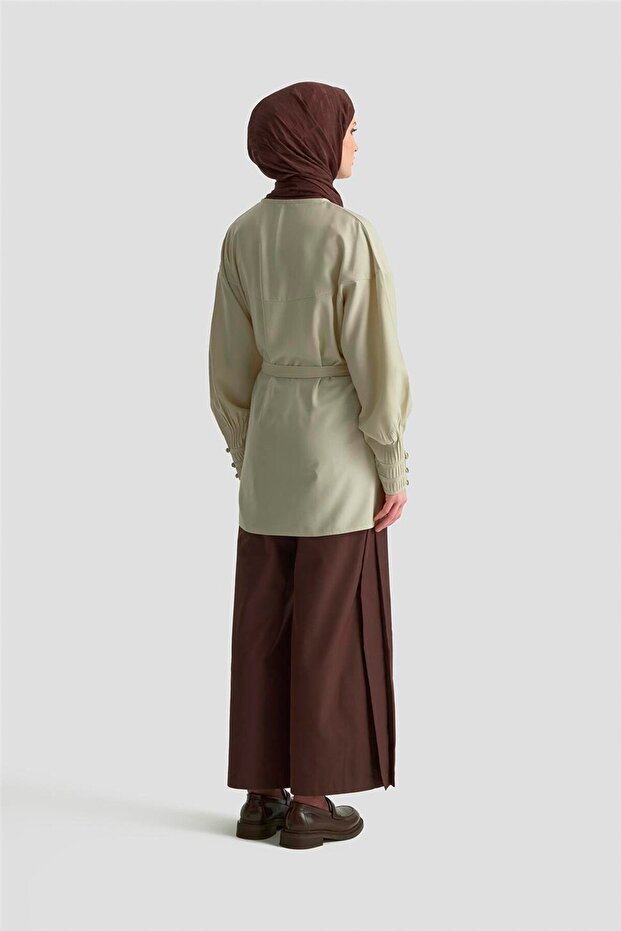 Nervürlü Oversize Tunik 25KD9013 Bej - 5