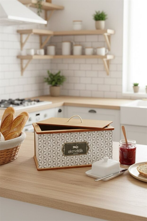 Patterned Wooden Rectangular Bread Box - Patterned Bread Box - 1