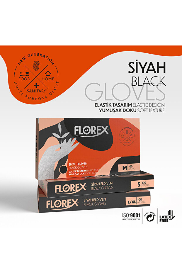 FLOREX SİYAH ELDİVEN M BEDEN 100'LÜ - 1