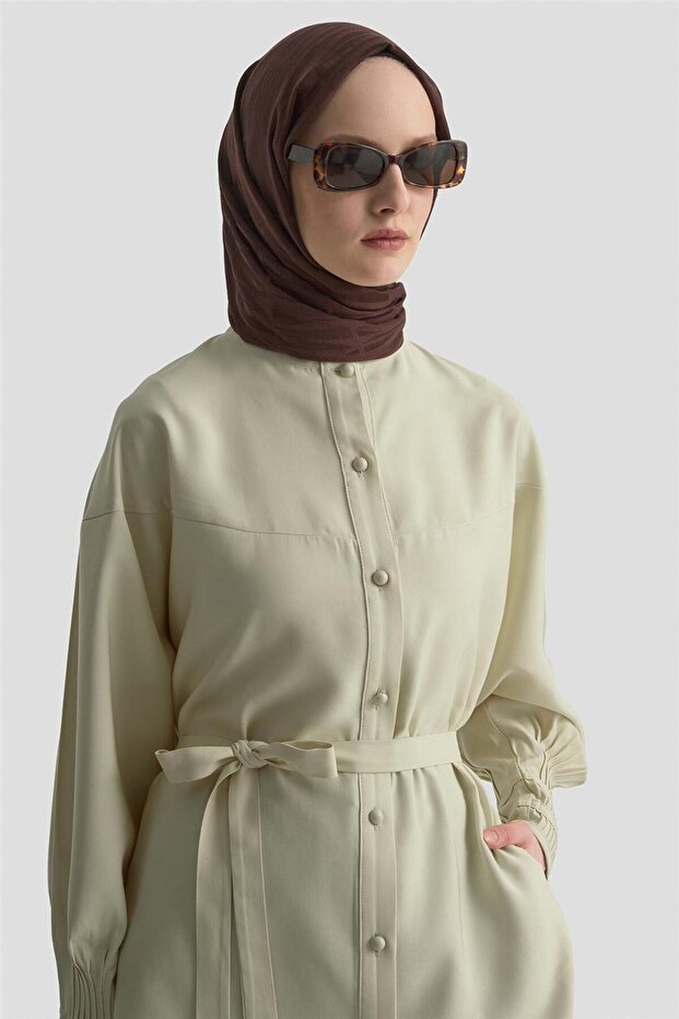 Nervürlü Oversize Tunik 25KD9013 Bej - 4
