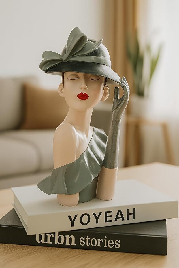 عنصر ديكور قبعة لمس نسائية - رمادي غامق - 1