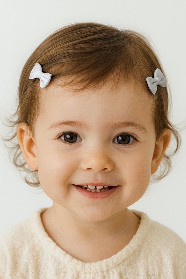 2-Piece White Color Ribbon Figured Hairless Baby Hair Clip