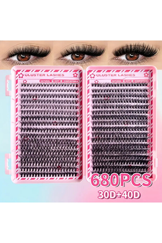 680 Adet Kendin Yap Kirpik Seti 30D+40D Ultra İnce Kirpikler Su Geçirmez - 8