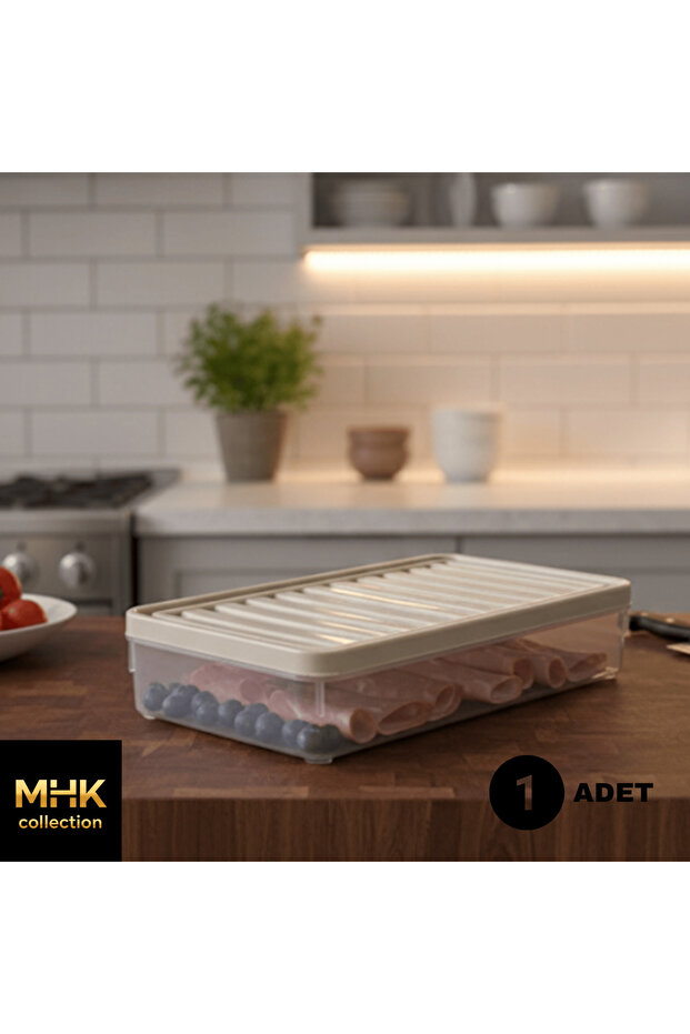 حاوية تخزين مستطيلة بغطاء بلاستيكي 1 لتر - 1