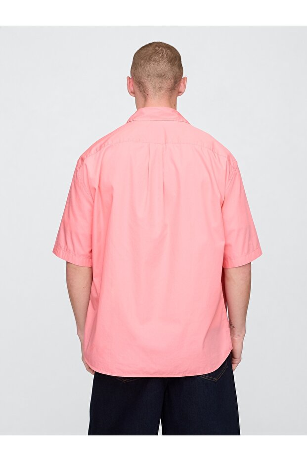 Erkek Açık Pembe Organik Pamuk Oversize Poplin Gömlek - 4
