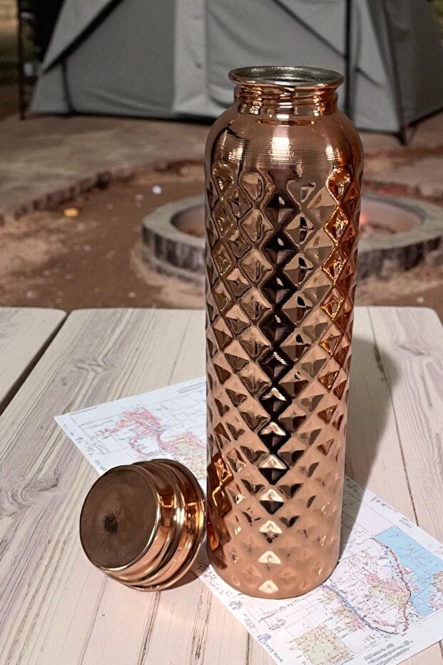 %100 Yardımcı Bakır El Yapımı Su Matarasi 700 ml Sağlık Için Çok Faydalı Bakır Suluk - 1