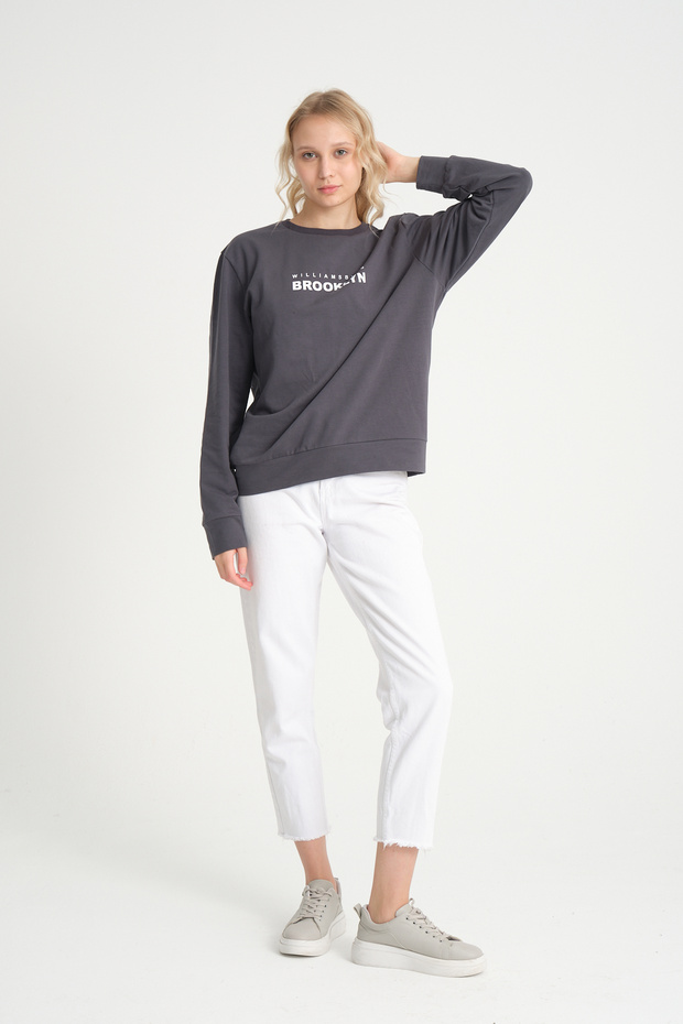 Süperlife Women's Crew Neck Oversize Fit Brooklyn Printed Thin Sweatshirt Spr23Swk330