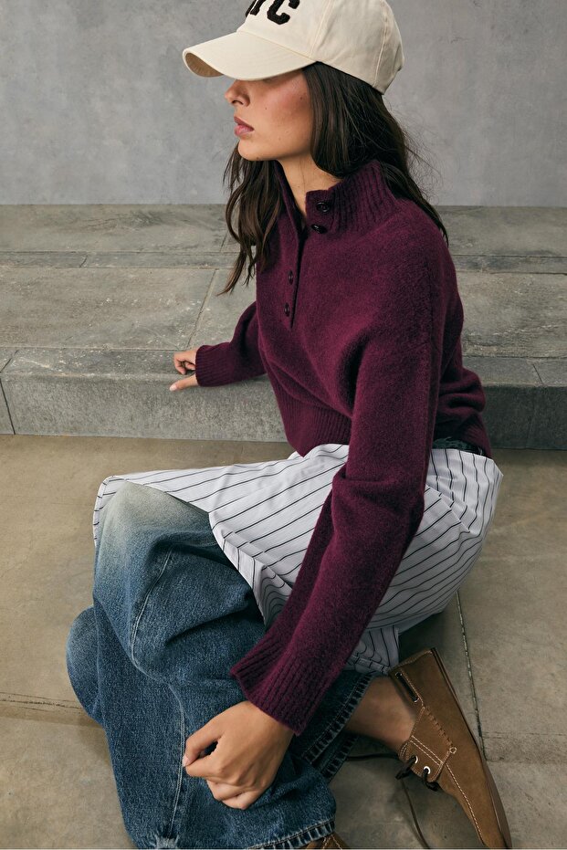 Düğmeli Örgü Kazak - 2