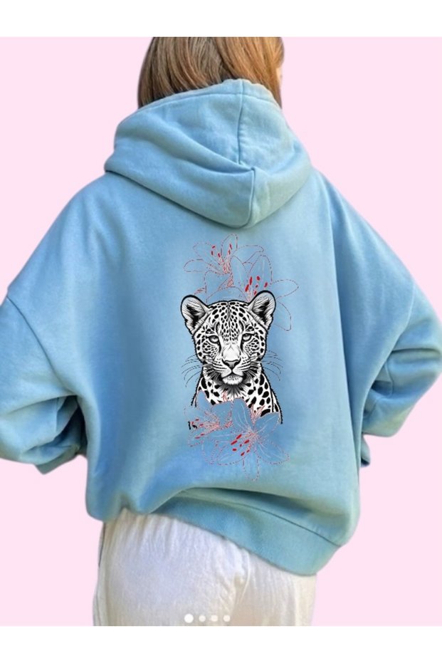 Unisex Lion Colorful Custom Printed Cotton Oversize Hooded Sweatshirt