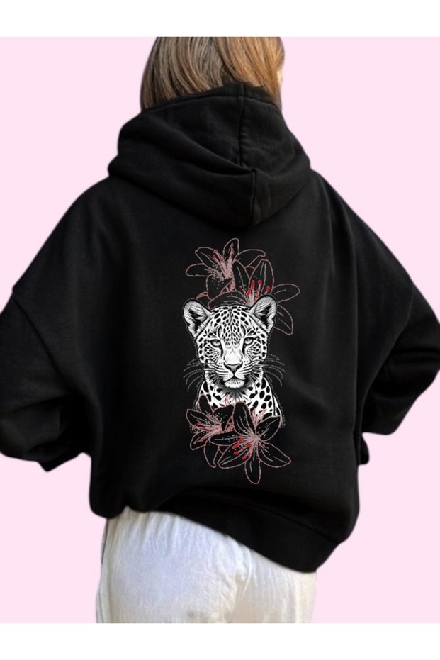 Unisex Lion Colorful Custom Printed Cotton Oversize Hooded Sweatshirt