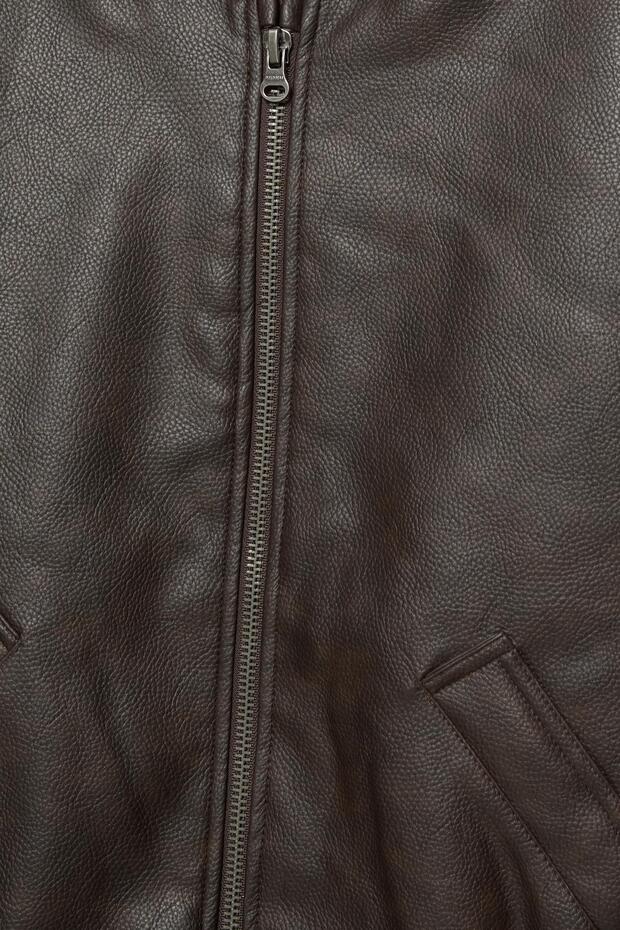 Suni Deri Bomber Ceket - 8