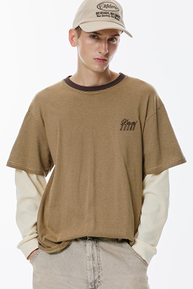 Çift Kollu Çizgili Tişört - 2