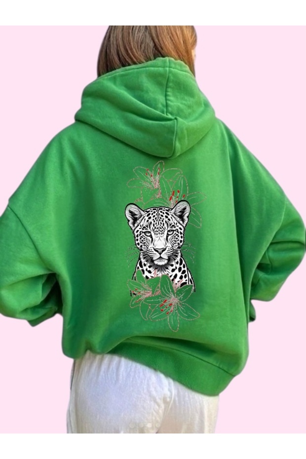 Unisex Lion Colorful Custom Printed Cotton Oversize Hooded Sweatshirt