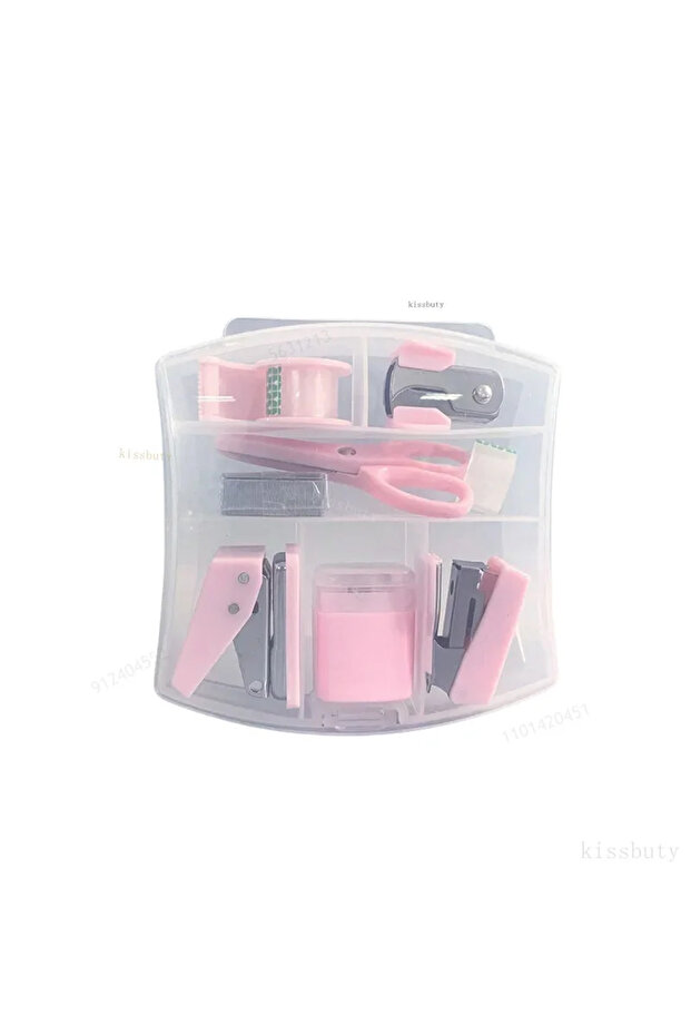 Pink Mini Stapler Staple Punch Hole Tape Machine Set Ins Multifunction StationeryScrapbook Tool Box