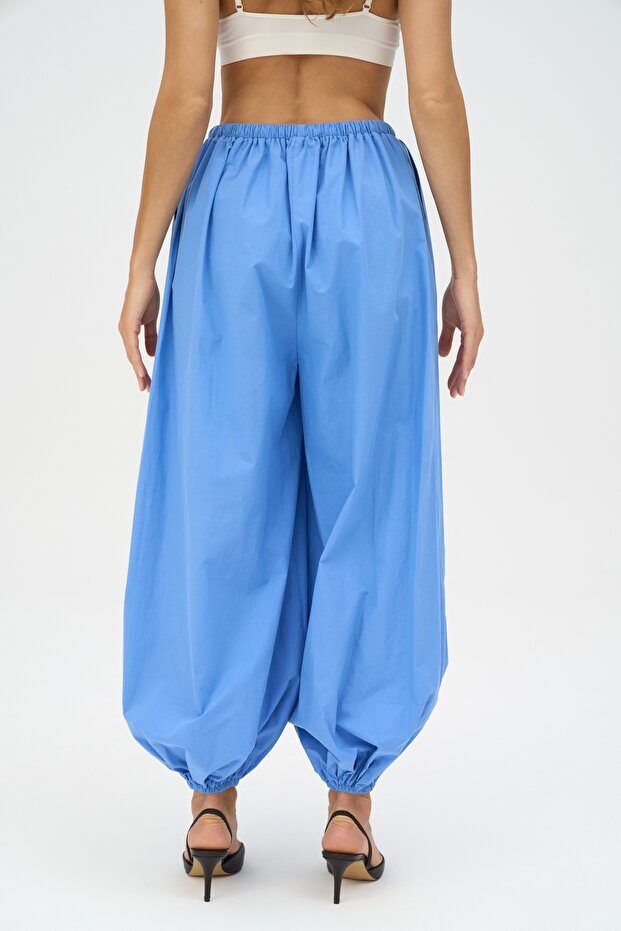 Velora Mavi Poplin Şalvar Pantolon - 5