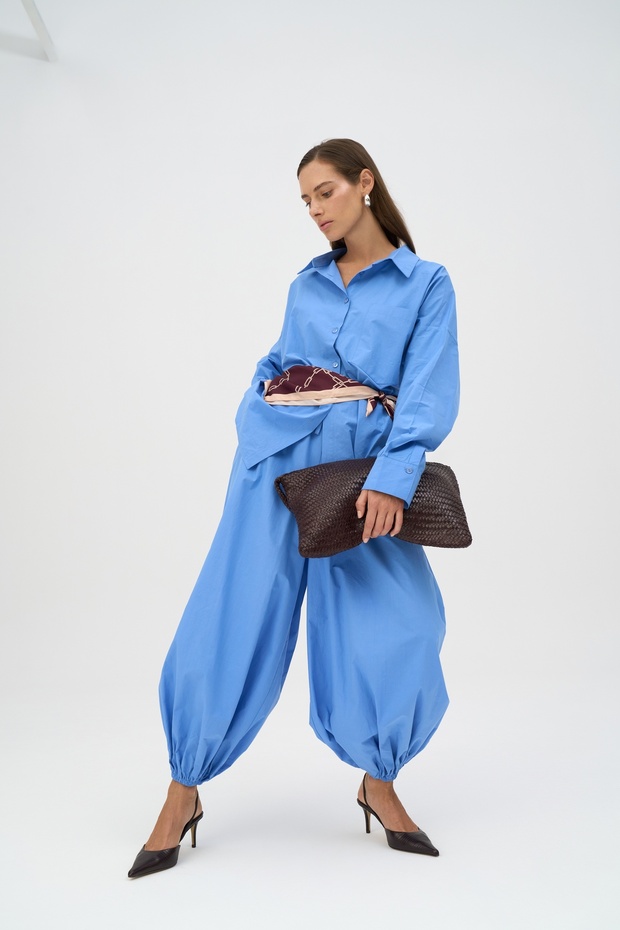 Velora Mavi Poplin Şalvar Pantolon - 1