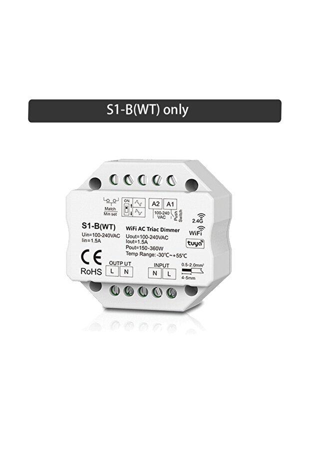 S1-B(WT) Tuya Smart Life WiFi AC Triac Dimmer Controller Push Switch 2.4G Wireless Rotary Knob Dimmi - 1