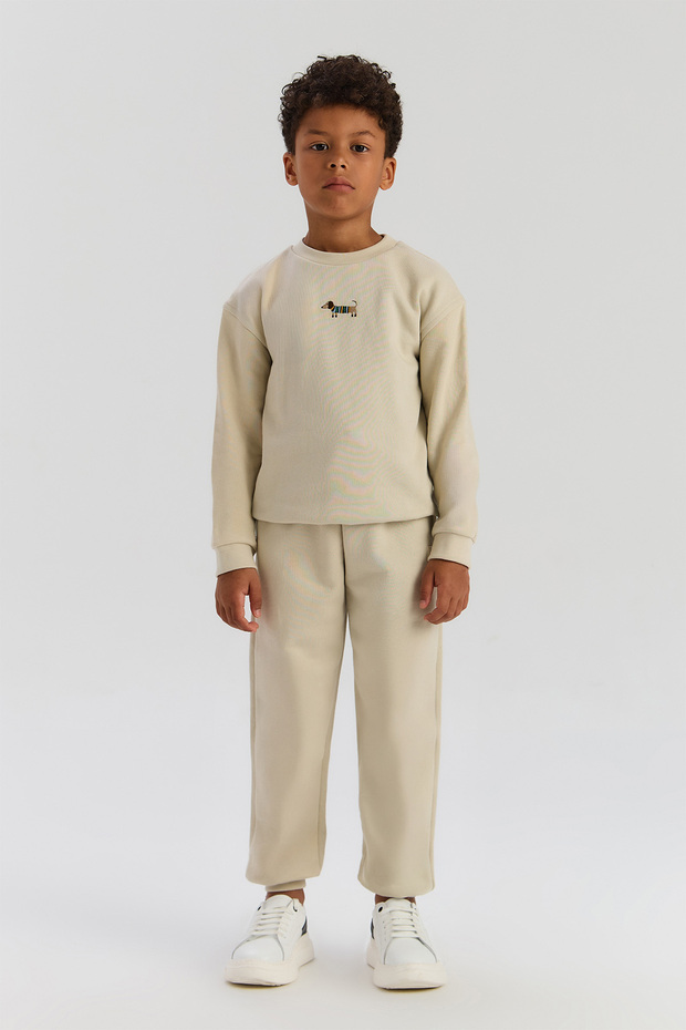 Boy Beige Tracksuit Bottom - 1